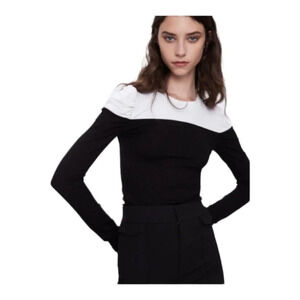 Zara Puff Sleeve Colourblock Knit Top